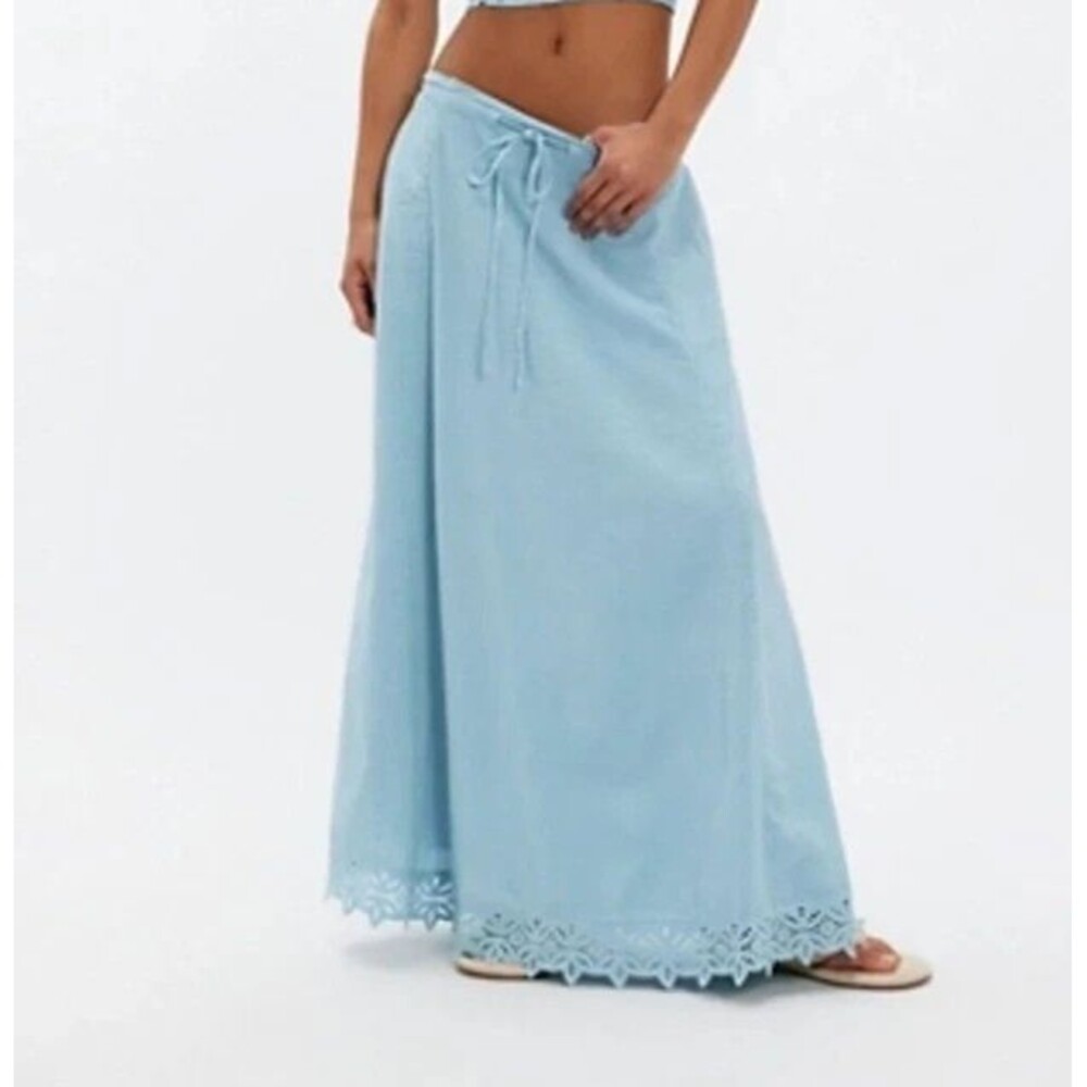 Free People Madelyn Cotton Maxi Skirt Ruffle Eyelet Lace Seersucker S 291783